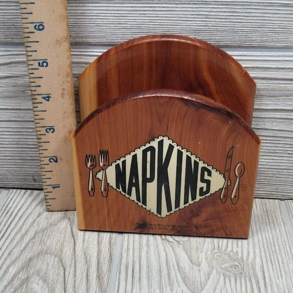 Buffalo Bills Museum Napkin Holder Cedar Wood Brown Vintage‎ Souvenir Colorado